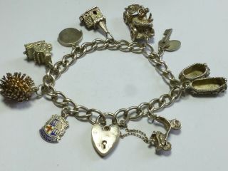 Vintage Sterling Silver Charm Bracelet With And 9 Charms 48g 20cm Cb2
