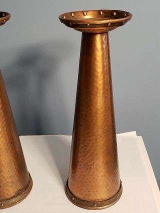 PAIR VINTAGE Arts & Crafts Movement style HAMMERED Copper Candlesticks 2