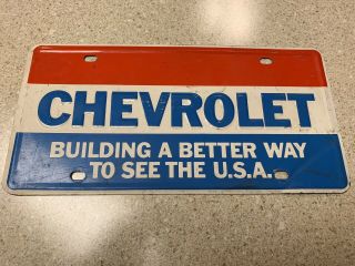 Vintage Chevy See The Usa Steel Green Back Dealer Front License Plate Topper 72