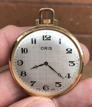 A GENTS QUALITY VINTAGE ORIS GOLD PLATED OPEN FACE POCKET WATCH,  C1970s. 7