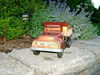 Vintage 1957 Tonka Hydraulic Dump Truck With Hood Scoop.  Ford.  Coppertone Color. 7