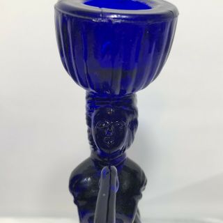 Angels with Harps Cobalt Blue Glass Candle Holders Set of Two Vintage 6