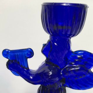 Angels with Harps Cobalt Blue Glass Candle Holders Set of Two Vintage 8