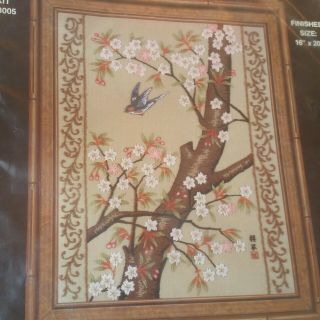 Vintage Kazari Bunka Embroidery Punch Kit K3005 Blue Bird Berries Tree 16 " × 20 "