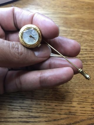 Vintage Designer Signed Bucherer Swiss Gold Pendant Bell Watch Pin - Flawless