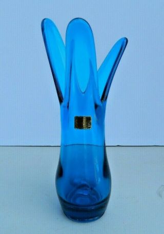 Vintage 9 1/4 Inch Viking Epic Swung Pattern Light Blue Glass Vase With Label