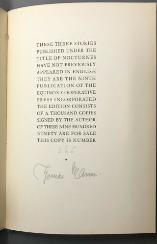 Signed Limited Edition Thomas Mann Nocturnes Equinox Cooperative Press 1934