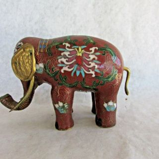 Vintage Cloisonne Elephant - Enamel on Brass - Red with Brass Accents 2