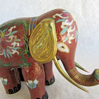 Vintage Cloisonne Elephant - Enamel on Brass - Red with Brass Accents 3