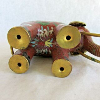Vintage Cloisonne Elephant - Enamel on Brass - Red with Brass Accents 4