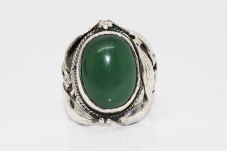 A Vintage Arts & Crafts Style Sterling Silver 925 Chrysoprase Ring 13446