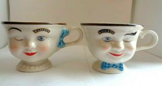 Baileys Irish Cream Yum Cups Winking Eye Face Mr & Mrs Coffee Mugs/tea Cups Vtg