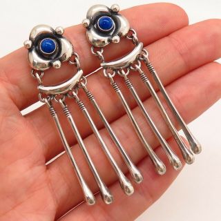 Masha Old Pawn Vintage 925 Sterling Silver Lapis Lazuli Gem Drop Tribal Earrings