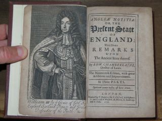 1700 Angliae Notitia Or The Present State Of England By Chamberlayne Almanac