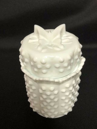 Vintage Fenton Hobnail Milk Glass Covered Dish W/butterfly On Lid