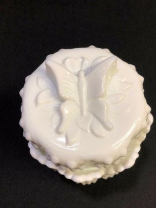 Vintage Fenton Hobnail Milk Glass Covered Dish w/Butterfly On Lid 2
