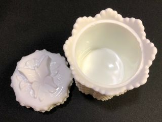 Vintage Fenton Hobnail Milk Glass Covered Dish w/Butterfly On Lid 3