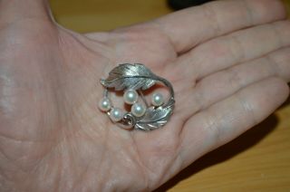 Vintage Japanese akoya pearls sterling silver brooch / pendant,  Mikimoto? 2
