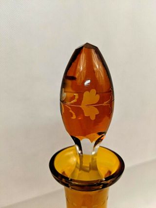 Vintage Yellow Cut to Clear Crystal Glass Decanter - Czech Bohemiam 15.  5” 6