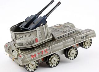 1950s M 75 Vintage Army Tin Toy Tank Battery Operated Japan Litho Military PARTS 2