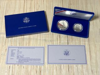 Vtg 1986 S - Proof Statue Of Liberty 2 Coin Set Silver Dollar Clad Half Box W