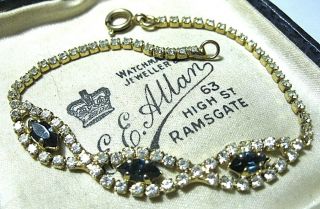 Vintage Jewellery Sparkling Clear & Sapphire Blue Crystal Rhinestone Bracelet