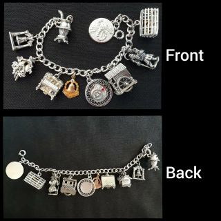 Vintage Sterling Silver Bracelet W/ 10 Charms Incl Beau Sterling & Illinois Bell