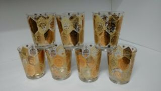 Set Of 6 Vintage Mcm Ned Harris Double Rocks Glasses.  Gorgeous Pineapples.