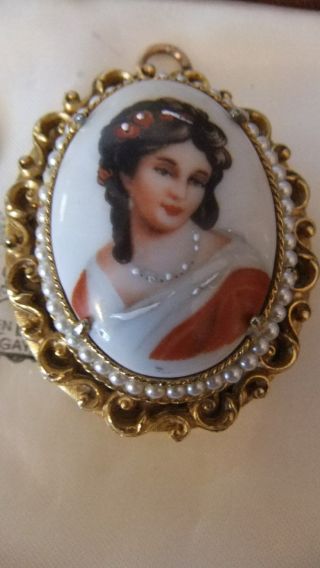 Vintage Limoges France Hand Painted Porcelain Portrait Pendant Locket