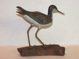 Vintage Carved Wooden Of A Sandpiper Bird Details Look