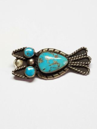 Vintage Sterling Silver Native American Navajo Turquoise Owl Brooch Pin 3