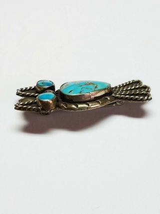 Vintage Sterling Silver Native American Navajo Turquoise Owl Brooch Pin 4