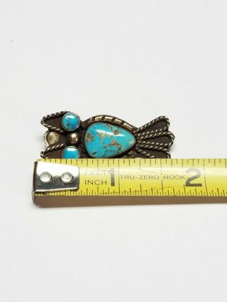 Vintage Sterling Silver Native American Navajo Turquoise Owl Brooch Pin 5