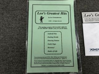 Leo Christopherson Leo ' s Greatest Hits Games Software for TRS - 80 Microcomputer 2