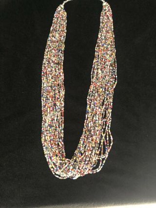 Vintage Native American Multi Strand Seed Bead Necklace 30 Strand Multi Color