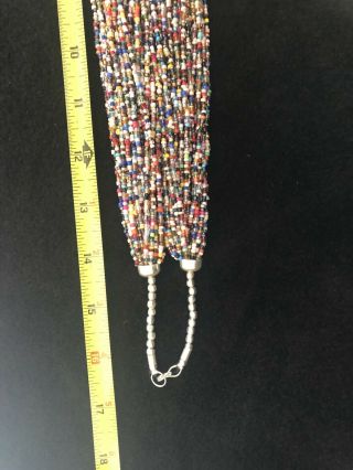 Vintage Native American Multi Strand Seed Bead Necklace 30 Strand Multi Color 4