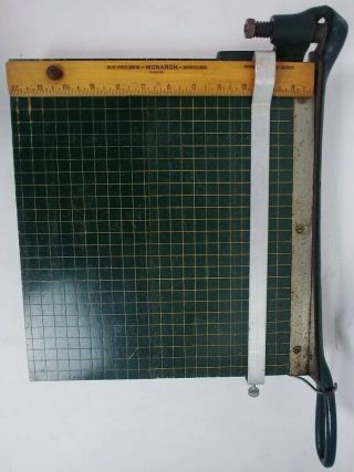 Vintage Milton Bradley Guillotine Paper Cutter 12 " X 11.  5 " Wood/cast Iron Usa