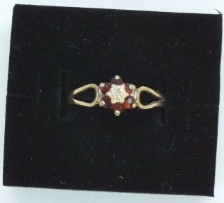 Vintage 9ct Yellow Gold Garnet And Diamond Cluster Ring.  Size N 1/2.