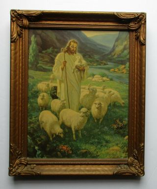 Vintage Kriebel & Bates Lord Is My Shepherd Litho Picture Religions 14 X 17 Usa