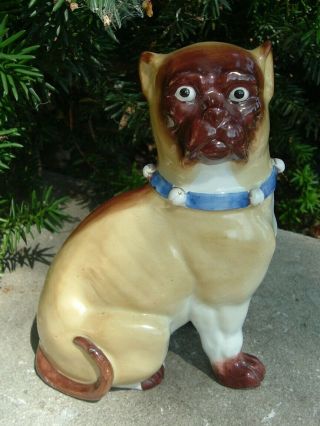 Vintage Porcelain Staffordshire Seated Pug Dog 7 "