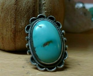 Vintage Old Navajo Sterling Silver 925 Turquoise Ring Signed
