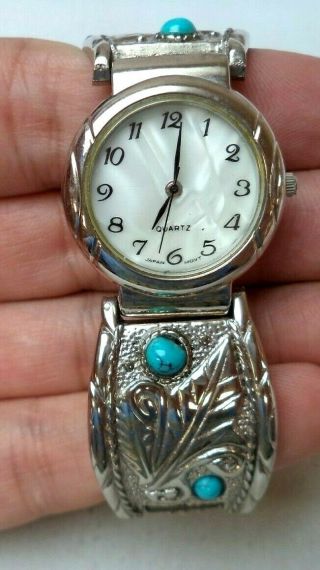 Stunning Vintage Estate Turquoise Tone Mother Of Pearl 6.  5 " Watch 2357v