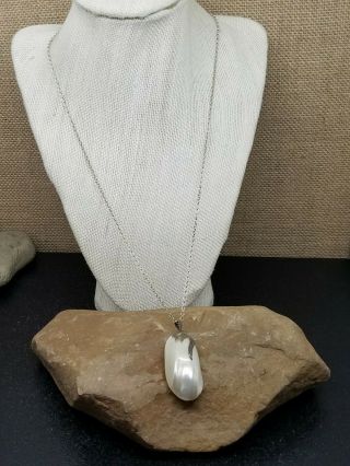 Vintage Art Nouveau White Mabe Pearl Sterling Silver Wrapped Pendant Necklace 20