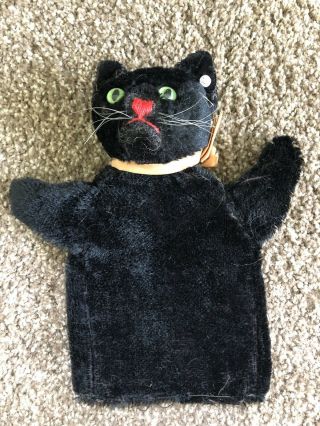 Vintage Steiff Puppet Black Cat W/ Button Mohair