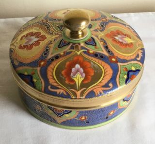 Vintage Art Deco Noritake Porcelain Lustre Enamels Geometric Flowers Lidded Pot