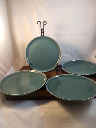 Vintage Russel Wright Steubenville Pottery Seafoam Green 10 " Dinner Plates (4)