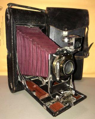 Antique Kodak No.  3a B2 Folding Pocket Camera Bausch Brass Lens Red Bellow,  Case