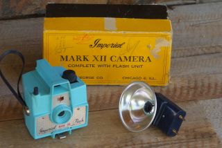 Vintage Blue Imperial Mark Vii Camera Blue Camera Blue Flash And Box