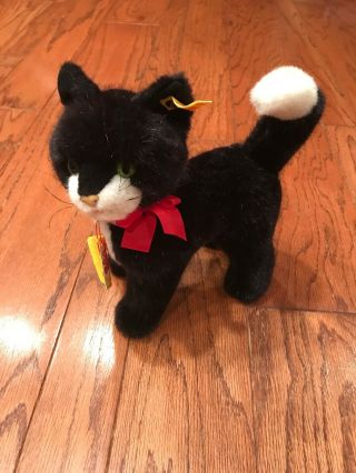 Perfect Vintage Steiff German Kitty Cat Black And White Named Dossy 2738/26