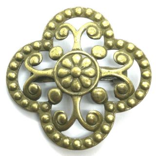 Brooch Brass Pin Scandinavian Vintage Vtg Bronze Tone Metal Floral Folk Jewelry